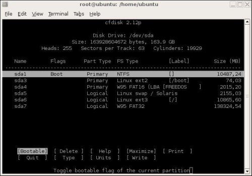 Cfdisk, logiciel de partitionnement
