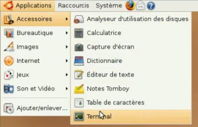 Image du menu permettant le lancement d’un terminal sous Ubuntu