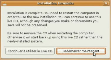 Image de la fin d’installation d’Ubuntu