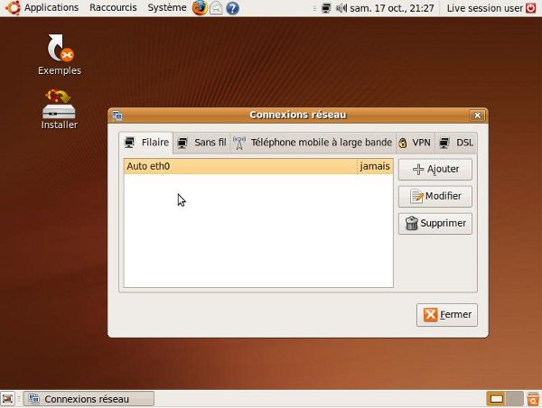1er ecran de configuration IP ubuntu