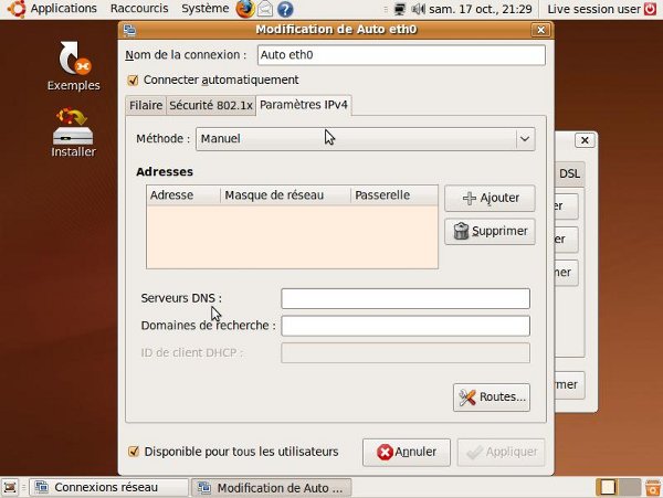 2eme ecran de configuration IP Ubuntu