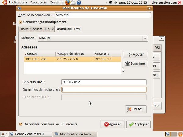3eme ecran de configuration IP Ubuntu