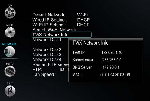 Connexion réseau avec tvix 6500a